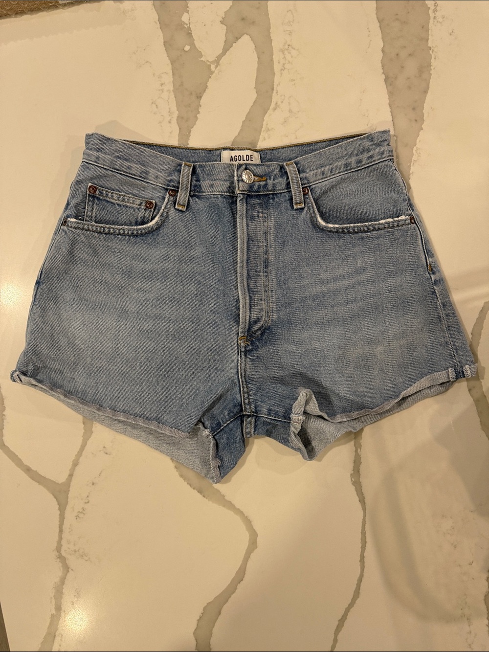 AGOLDE Dee Light Blue High-Rise Denim Shorts